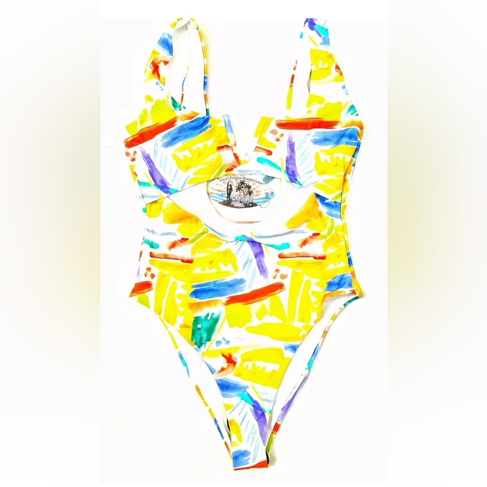 Bingo Surf V Front One Piece Swimsuit XL New NWT Yellow Blue